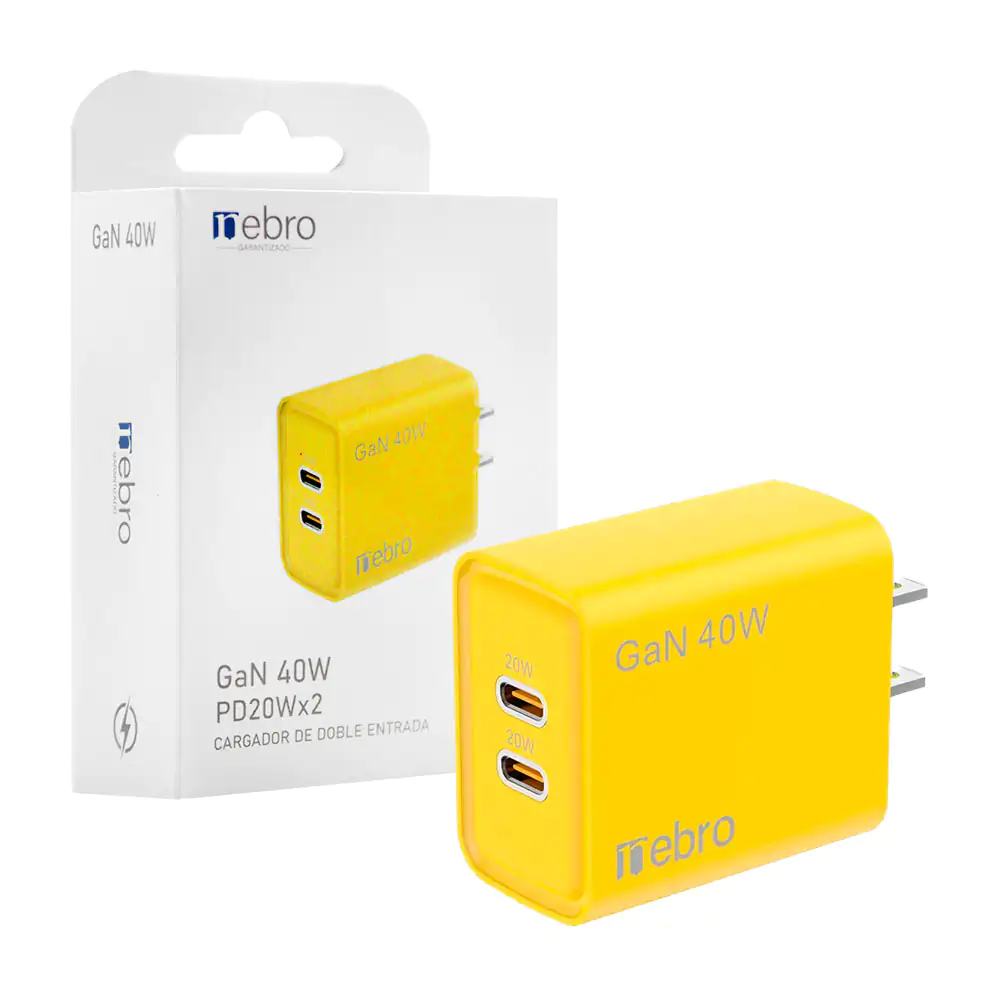 Cubo cargador nebro de 40w con 2 puerto usb tipo c / vga-029