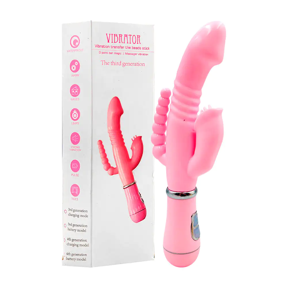 Dildo consolador triple, 3 cabezas de goma texturizada, eléctrico, 23…
