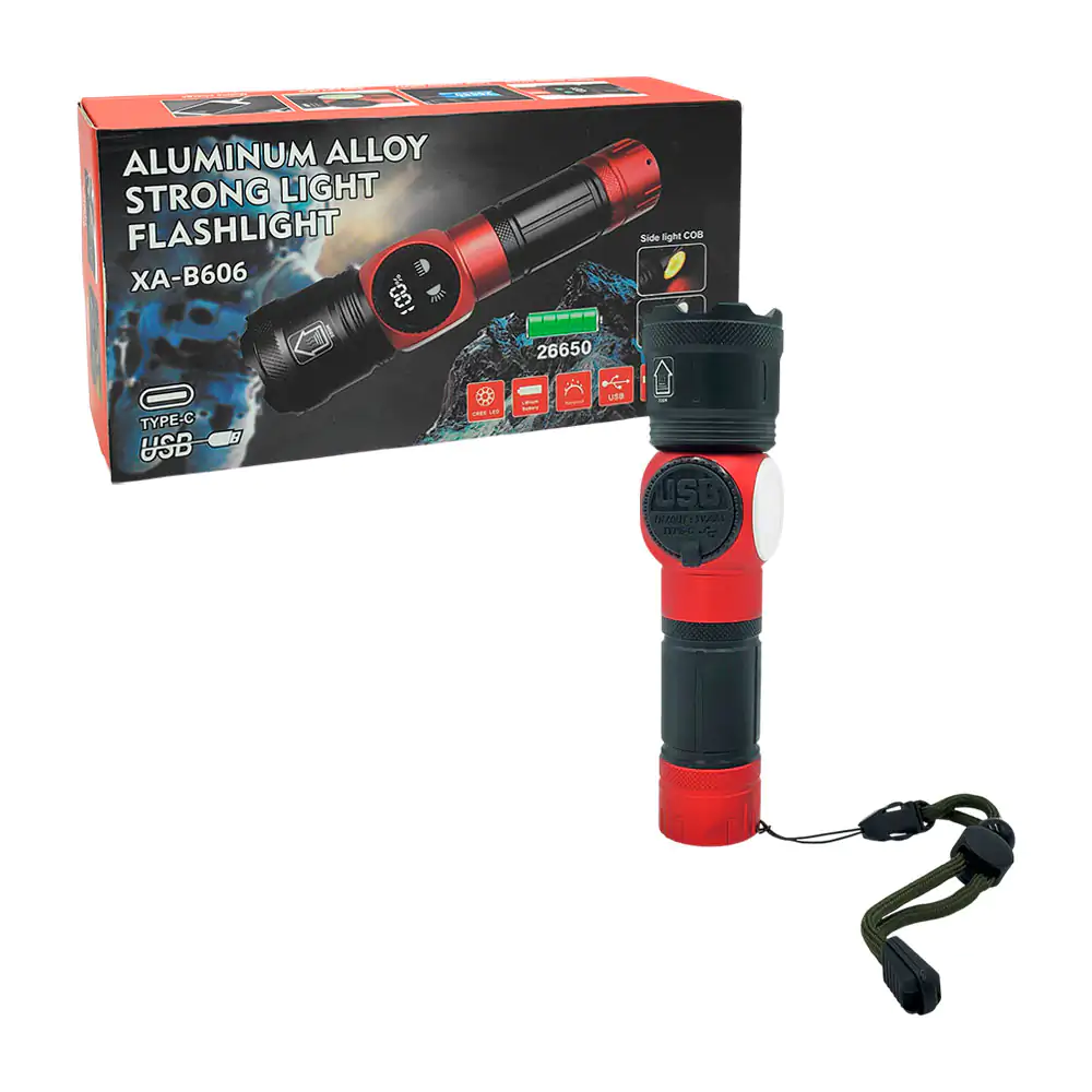 Linterna recargable con pantalla led, varios modos de iluminación + c…