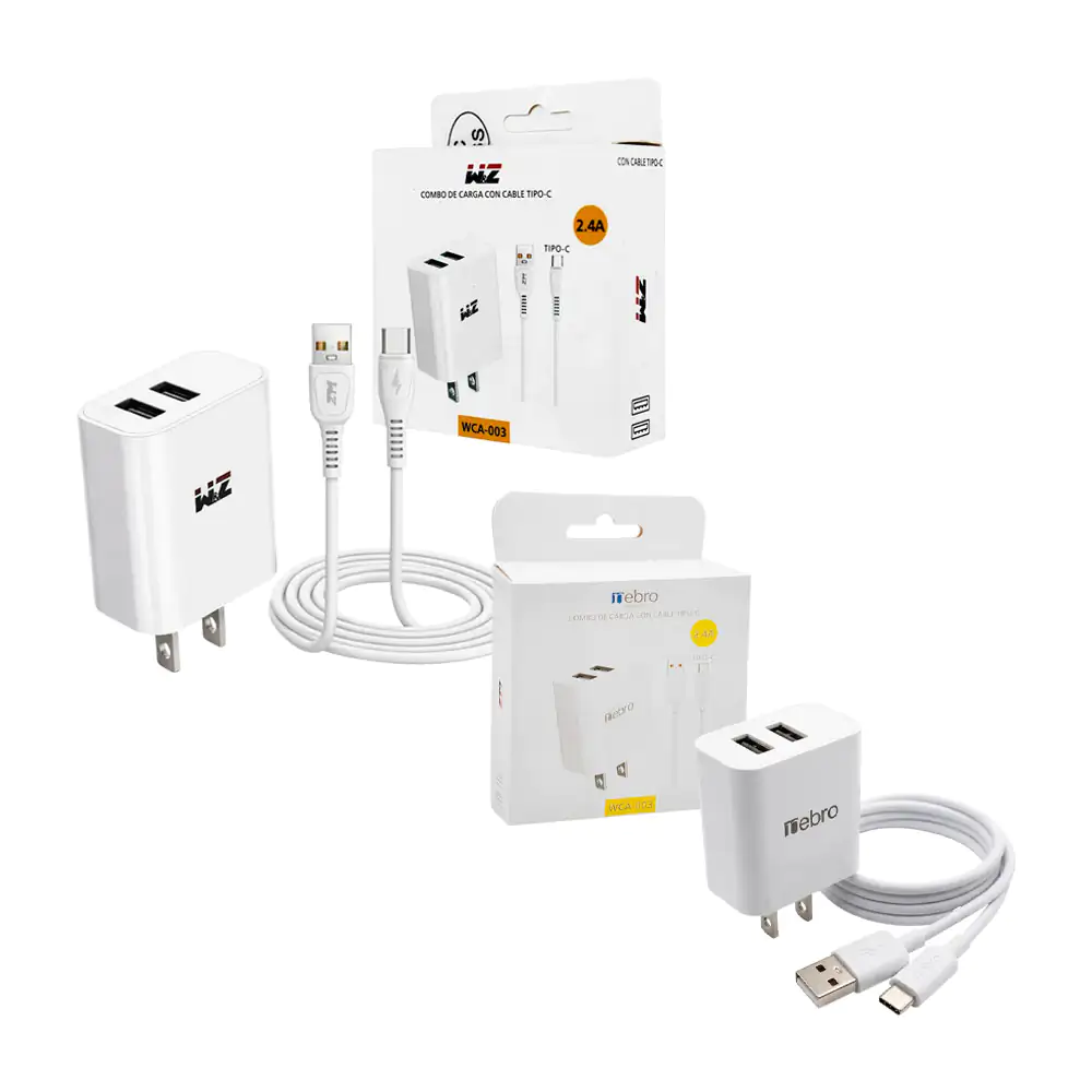 Combo cargador w&z con cable tipo c de 1 metro para carga de 2.4a + c…