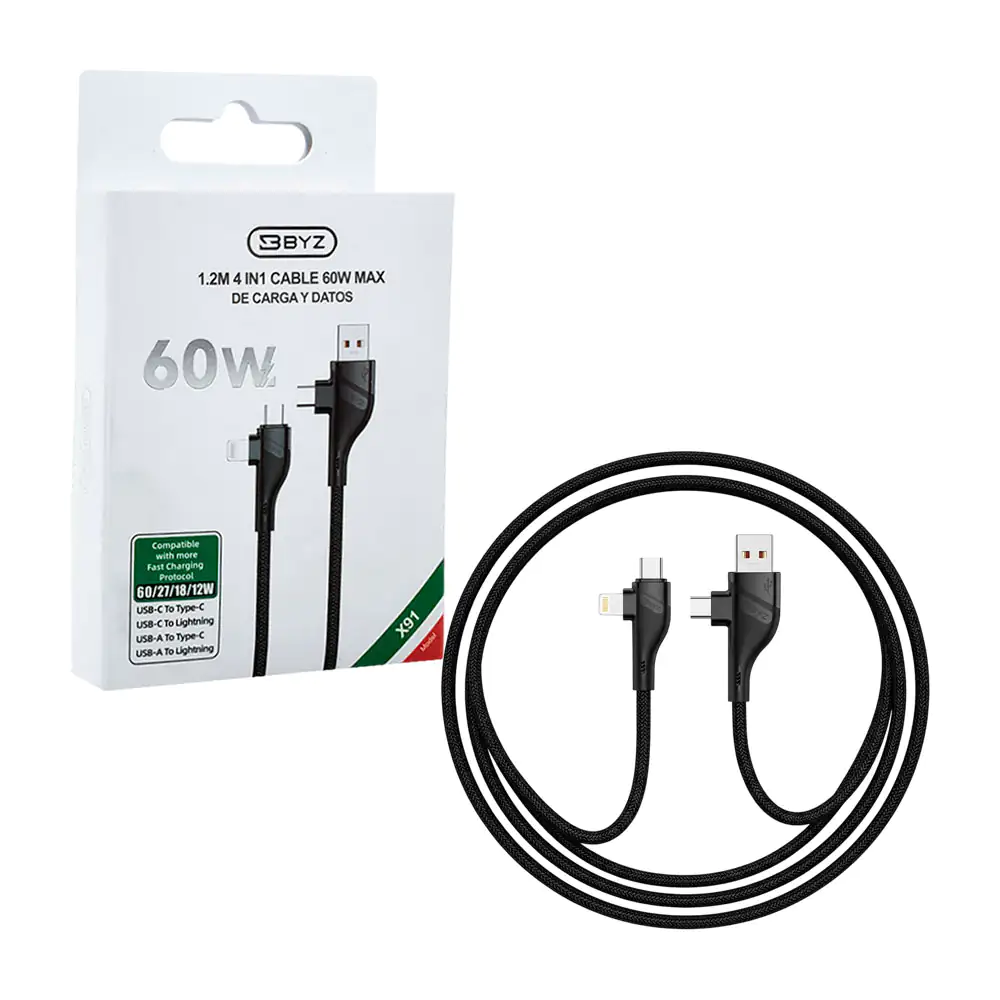 Cable byz para carga y transferencia de datos 4en1, usb-a, usb-c, v8 …