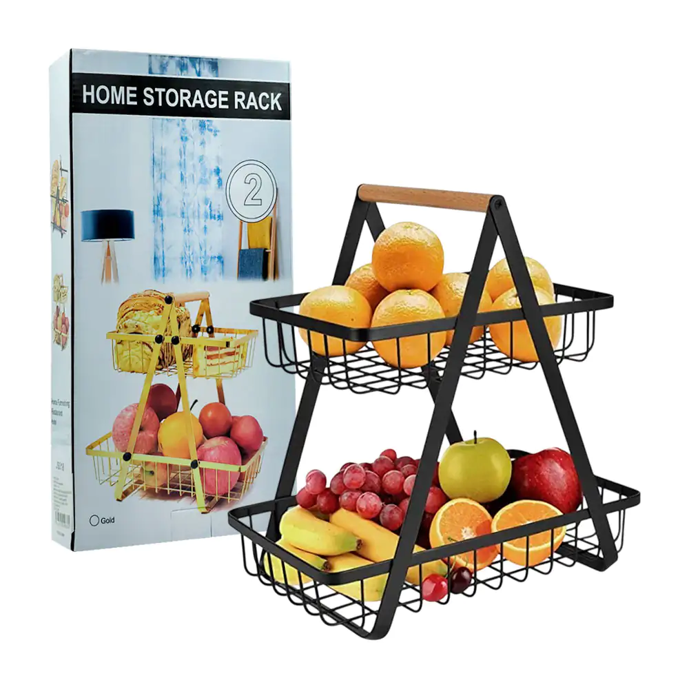 Organizador metálico de cocina frutero de 2 niveles, agarradera de ma…