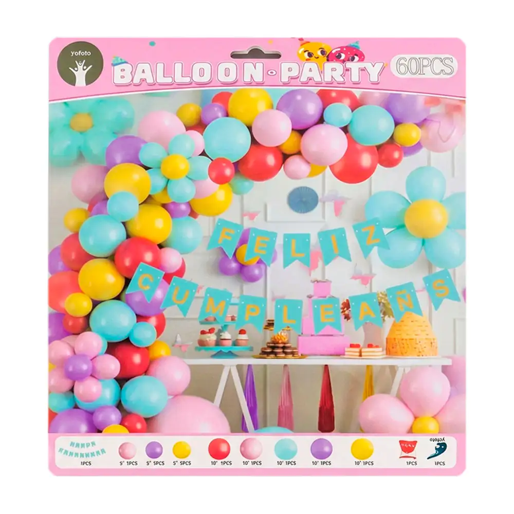 Set decorativo de 60pz para fiesta con banderín feliz cumpleaños / yo…