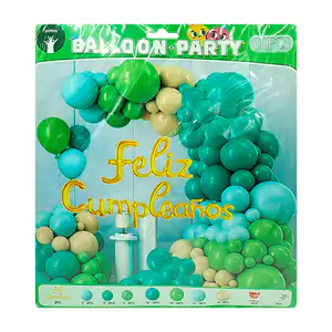 Set decorativo de 60pz en tonos verde y azul con globo dorado feliz c…