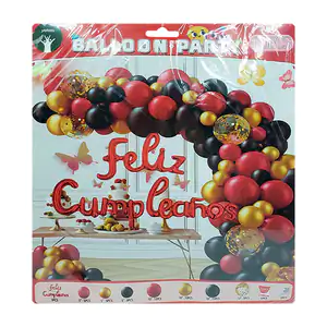 Set decorativo de 60pz en tonos rojo, negro y dorado con globo feliz …