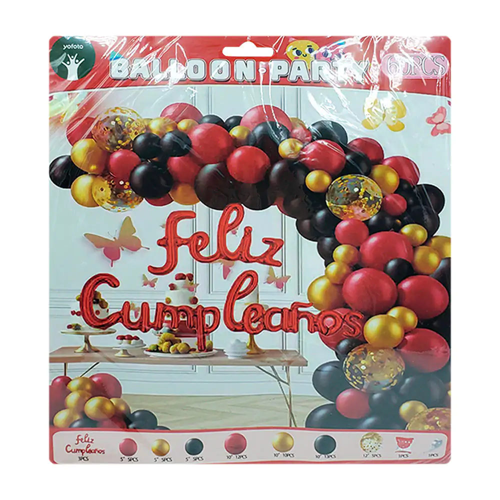 Set decorativo de 60pz en tonos rojo, negro y dorado con globo feliz …