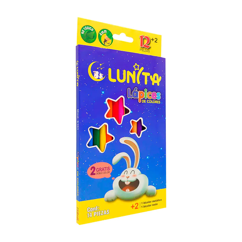 Caja con 12 lápices redondos de colores + 2 lápices bicolor metálico …