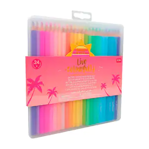 Estuche de plástico con 24 lápices triangulares de colores, sunset pa…