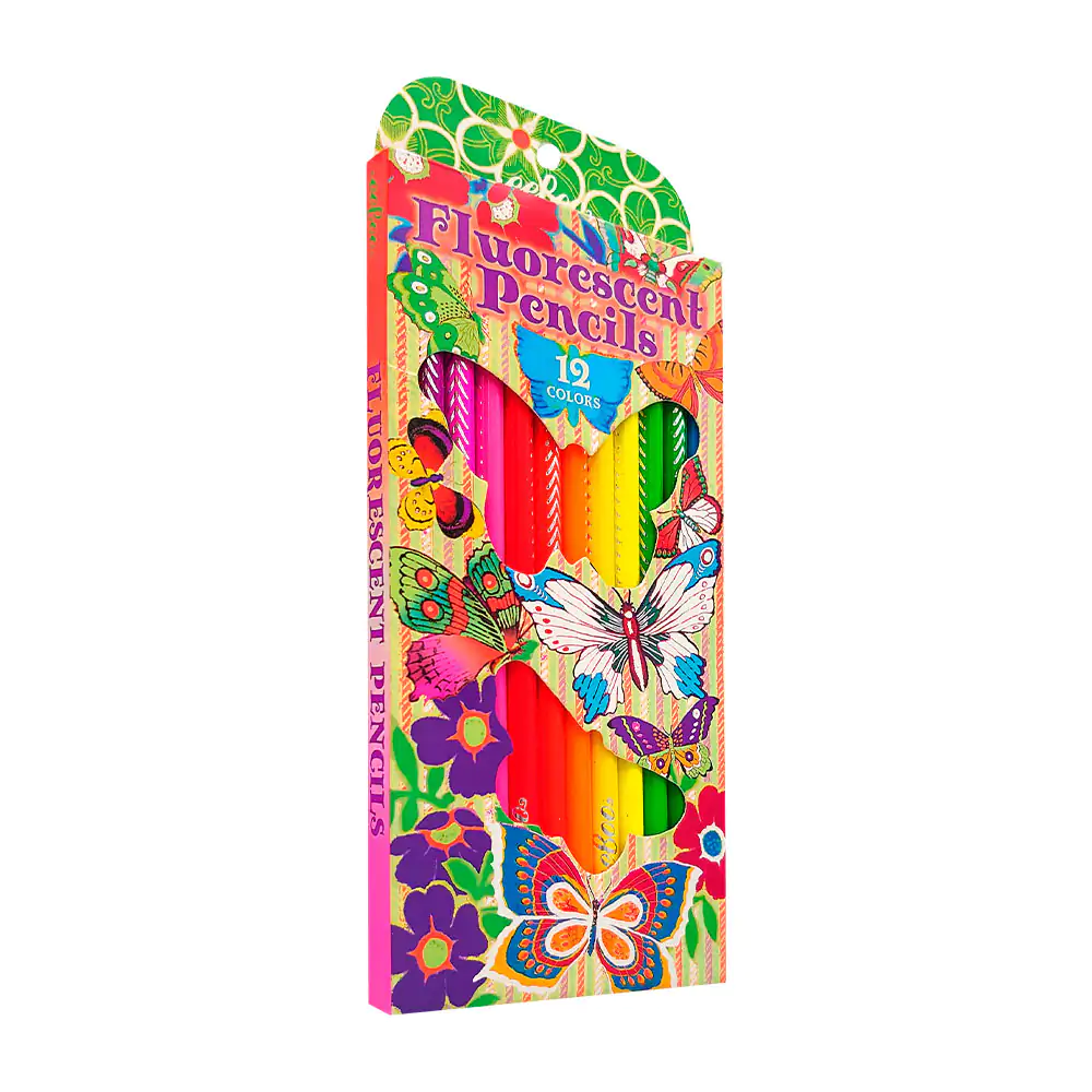 Caja con 12 lápices de colores redondos en tonos fluorescentes / yz-5…