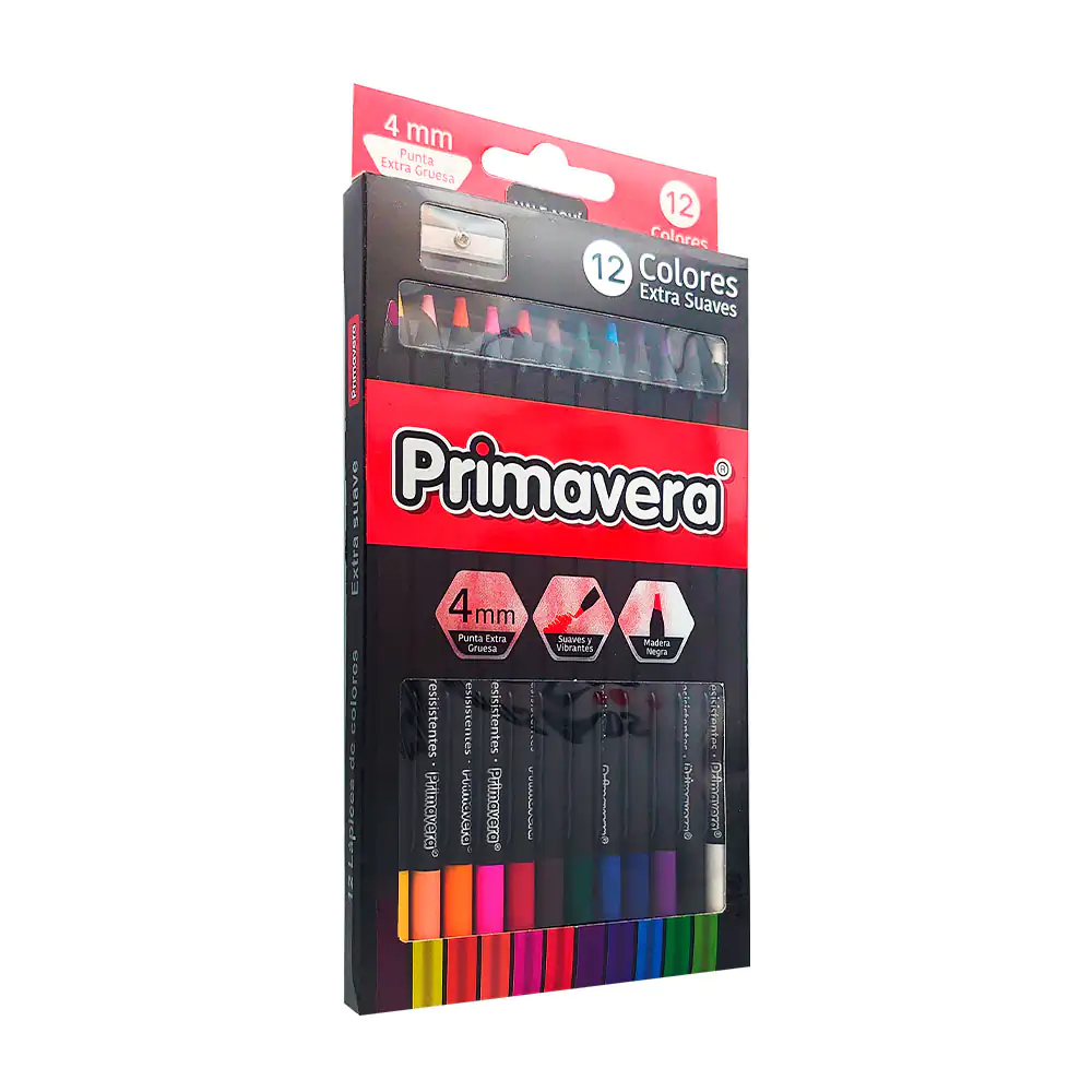Caja con 12 lápices de colores intensos primavera, madera negra, punt…