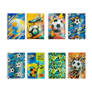 Cuaderno chico de raya, doble espiral y estampado de balones de fútbo…