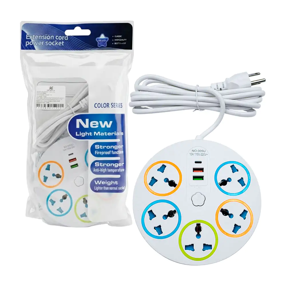 Multicontacto circular con 5 tomacorrientes, 2 puertos usb y 1 tipo-c…