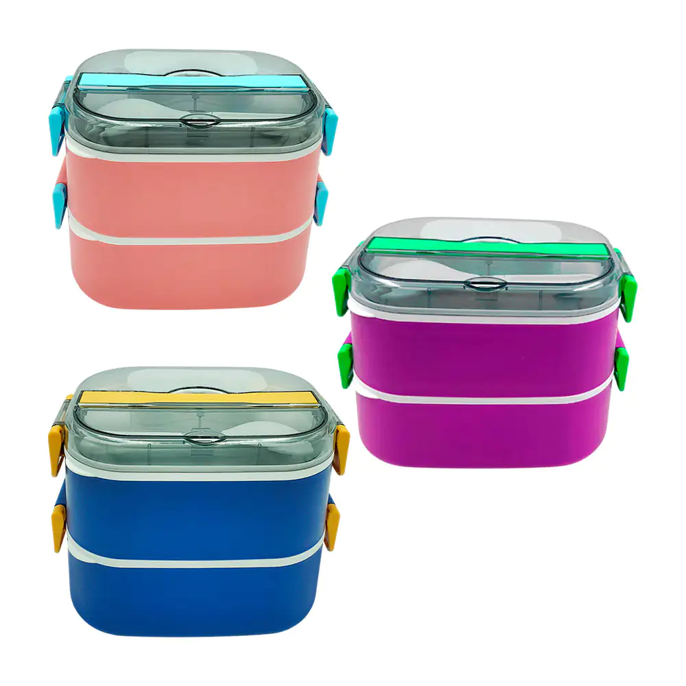 Tupper doble montable, con asa agarradera, cubiertos y mini tupper du…