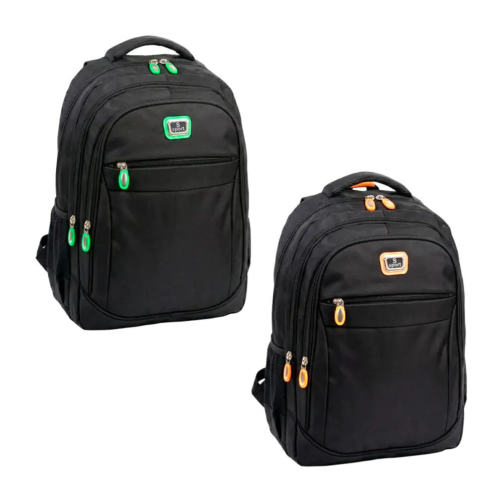 Mochila grande lisa con 4 compartimentos, malla para botella + placa …