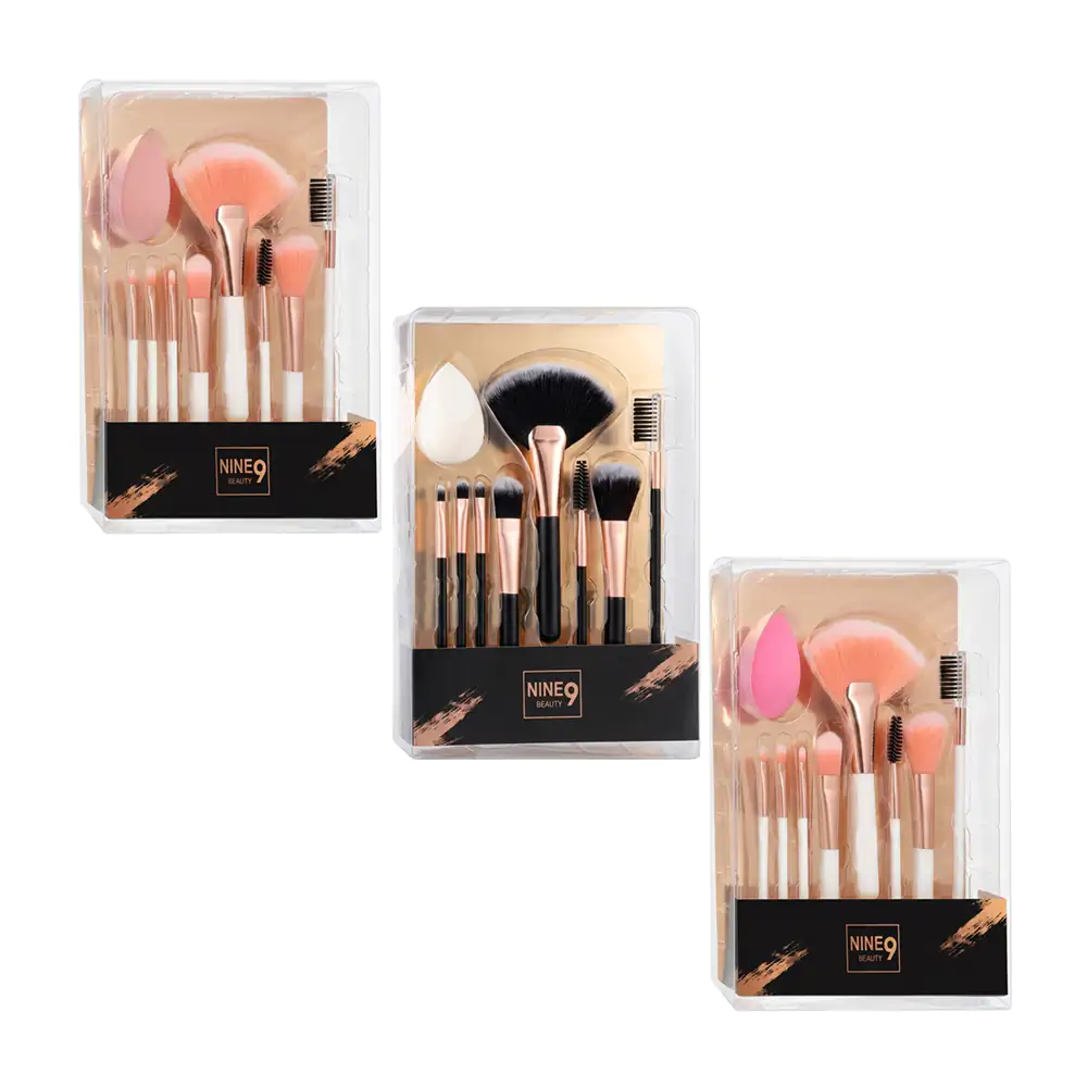 Set de 8 brochas para maquillaje de cerdas suaves + 1 esponja, varied…