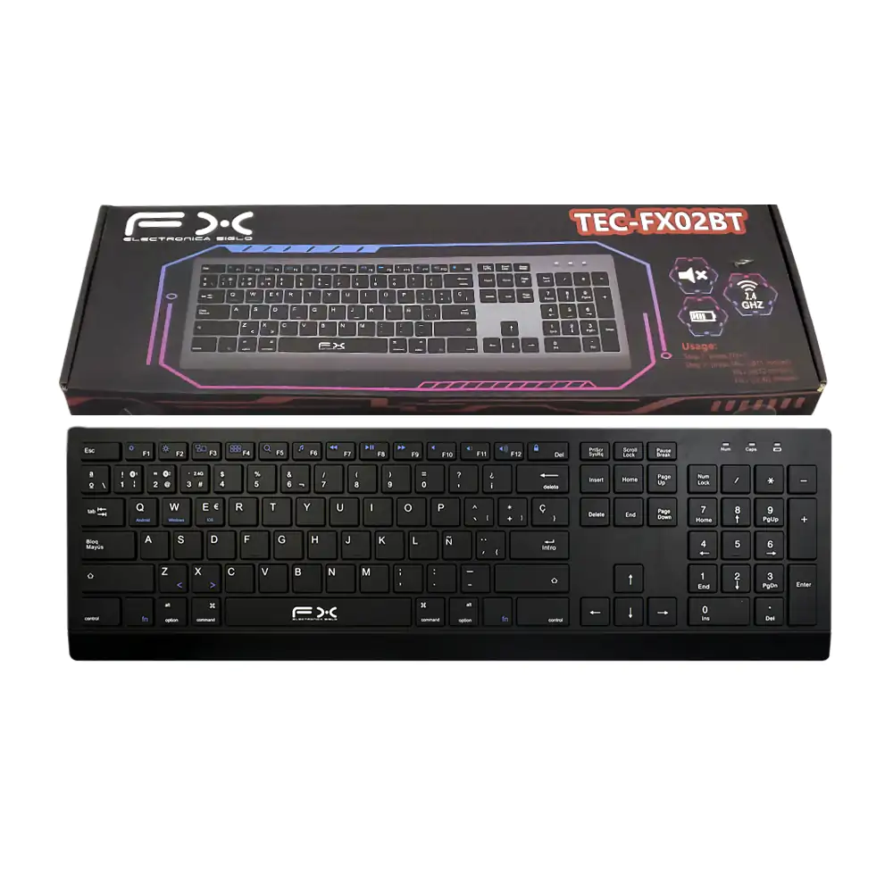 Teclado inalámbrico recargable fx para computadora / tec-fx02bt