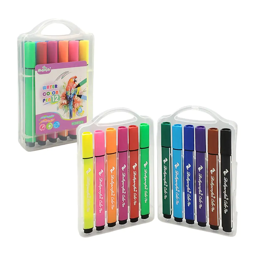 Estuche con 12 plumones / marcadores de agua, variedad de colores
