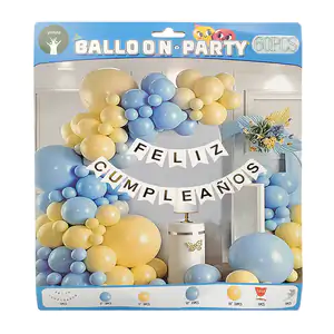 Set decorativo de 60pz en color azul y amarillo con banderín feliz cu…