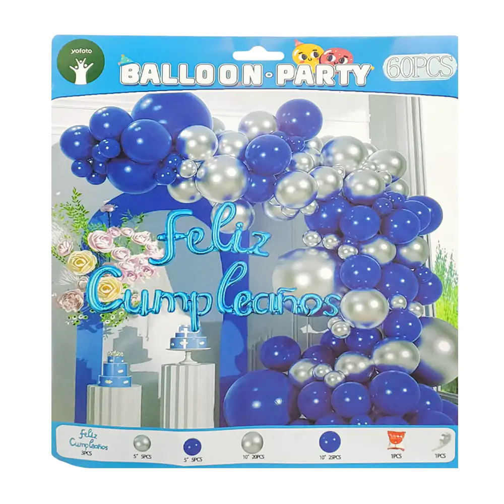 Set decorativo de 60pz en color azul rey y gris con globo feliz cumpl…