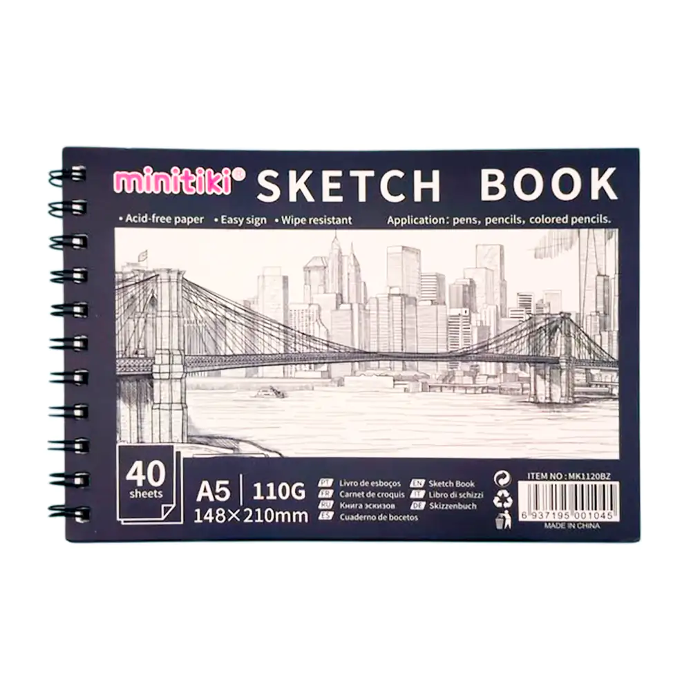 Cuaderno - libreta de dibujo minitiki con doble espiral en forma italiana a5, 148x210mm, 110g
