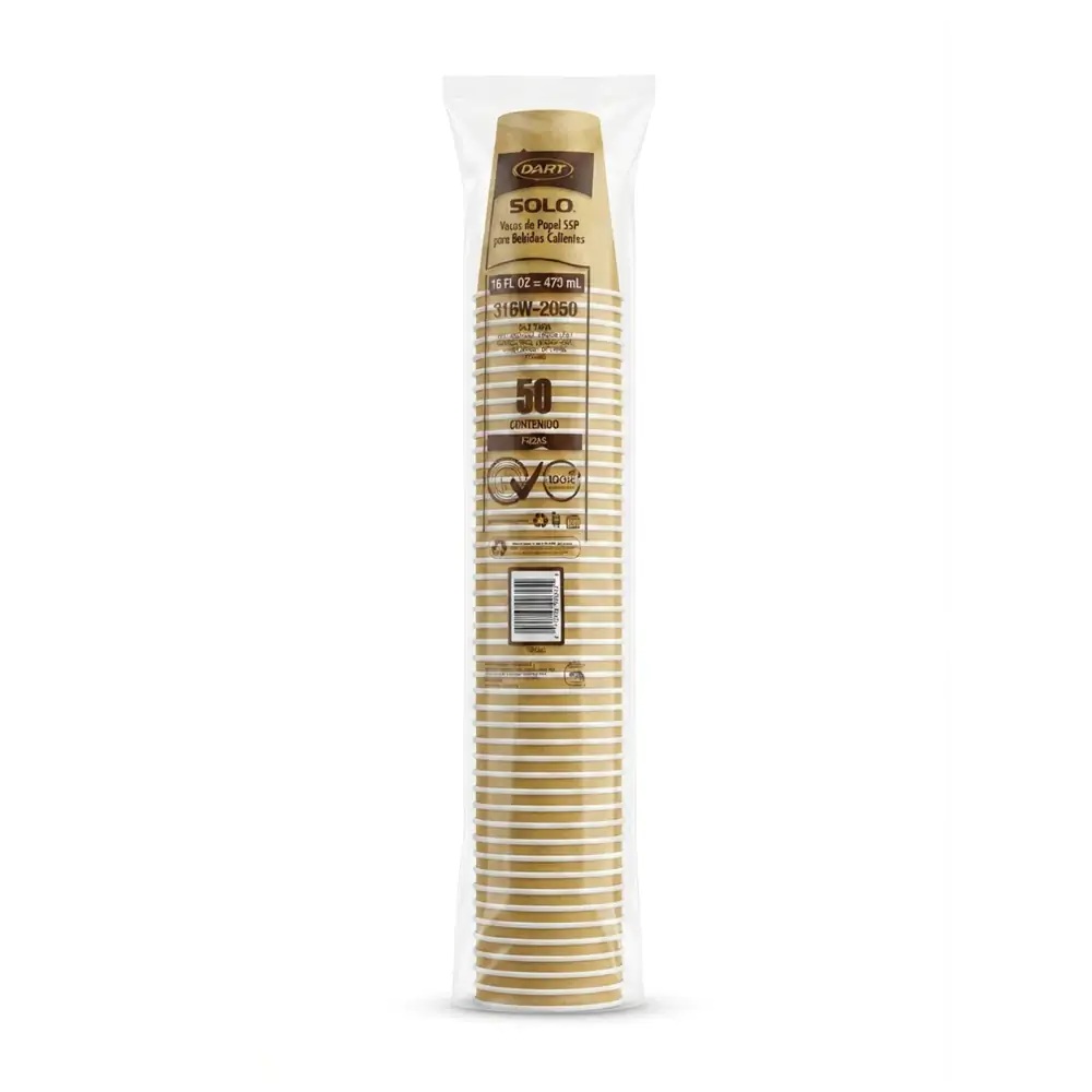 Paquete dart con 50pz, vaso de papel para bebidas calientes, 16oz - 473ml / 316w-2050 / 007251