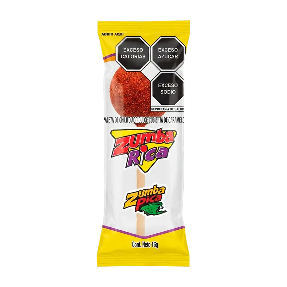 1pza paleta zumba rica de chilito agridulce cubierta de caramelo, 16g / 008207
