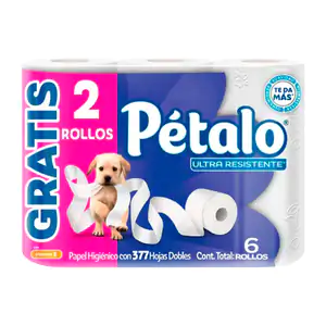 Paquete pétalo con 6 rollos de papel higiénico con 377 hojas dobles /…