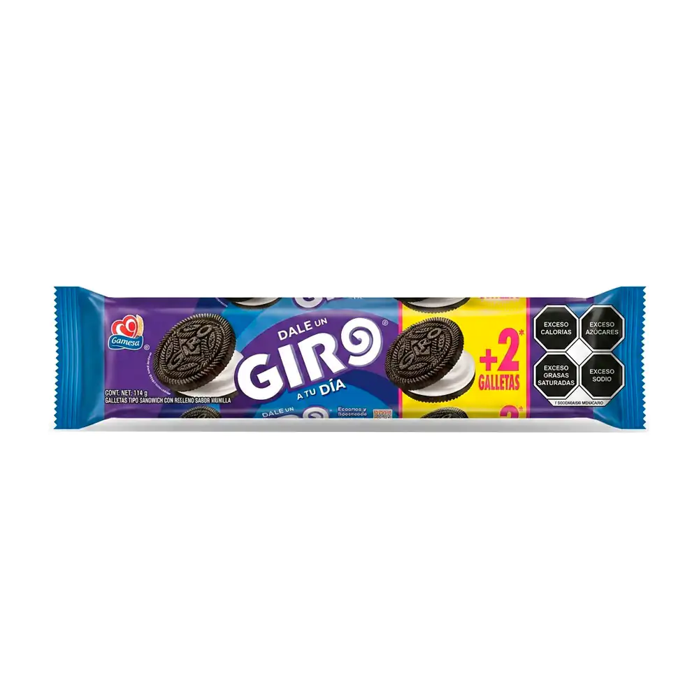Paquete de galletas giro, galleta de chocolate con relleno de vainill…