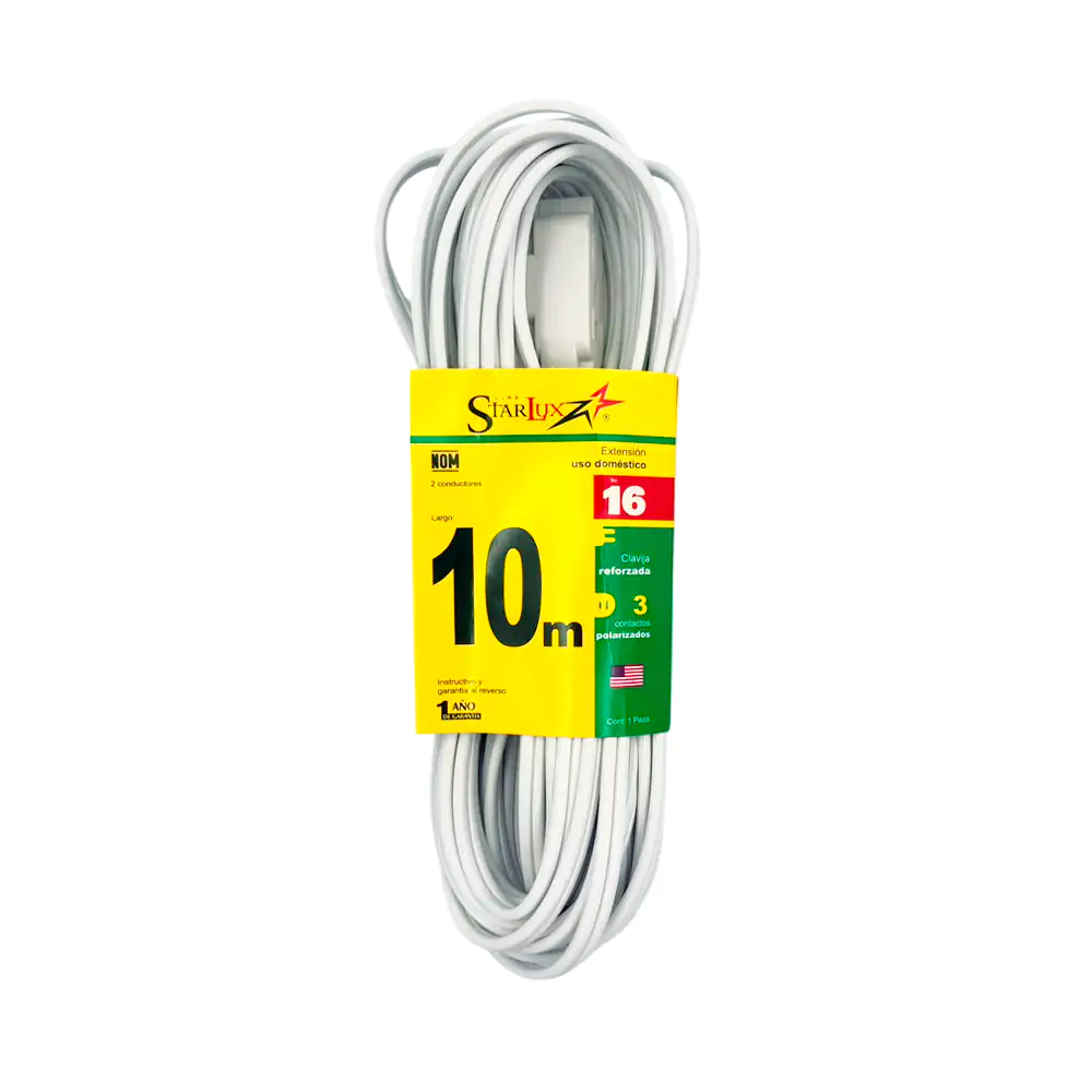 Extensión blanca de 10mts para uso doméstico con 3 conectores y clavi…