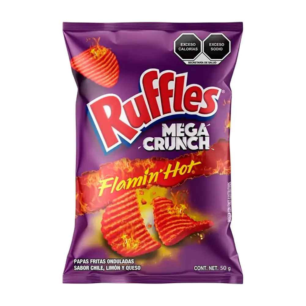 1pz Bolsa de ruffles mega crunch sabor flamin hot, 50g / 046737
