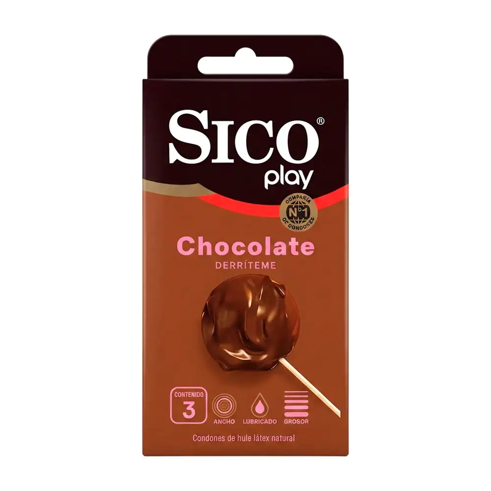 Paquete con 3 condones - preservativos sico play sabor a chocolate / …