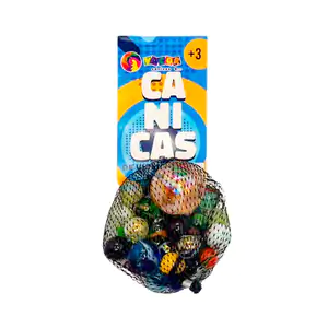 Costal de malla con 220 gramos de canicas de vidrio, variedad de tama…