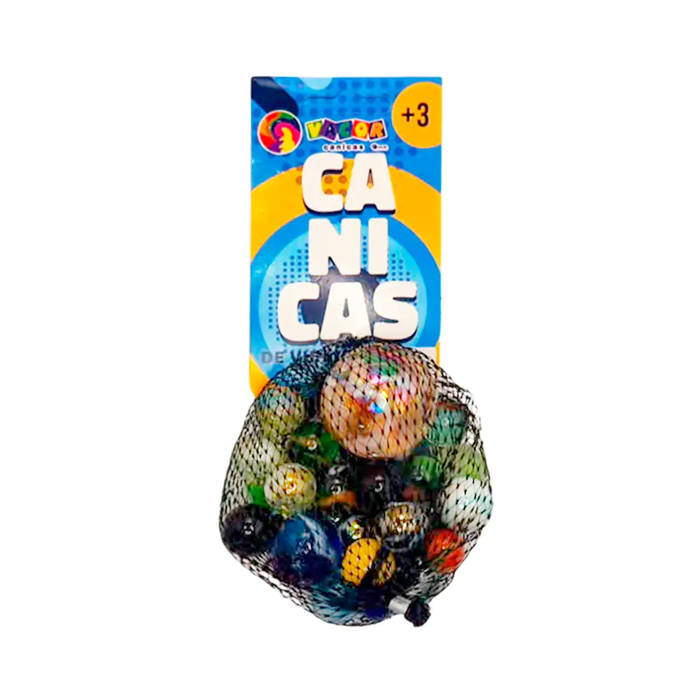 Costal de malla con 220 gramos de canicas de vidrio, variedad de tama…