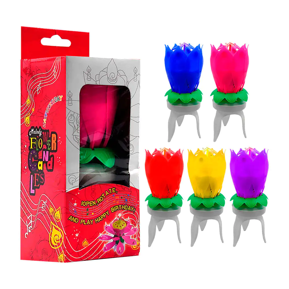 Vela para fiesta en forma de flor rotativa y expansible con activació…