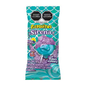 1pza paleta de caramelo, puerquito sirena sabor plátano y mora azul c…