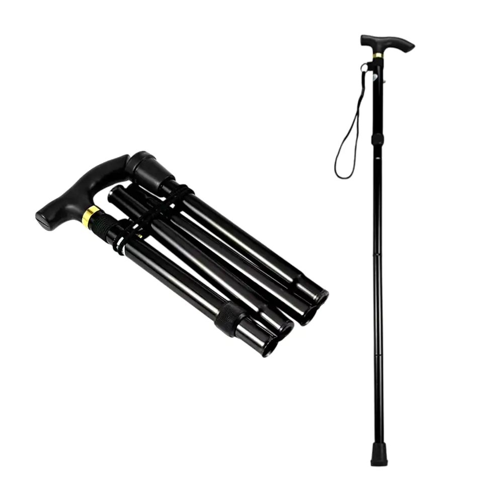 Bastón metálico plegable de 27-94cm con mango ergonómico y correa, antideslizante 