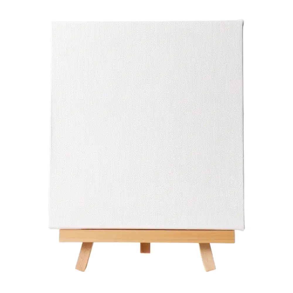 Lienzo en blanco para pintar 15x15cm con caballete de madera 12x20cm / 15392