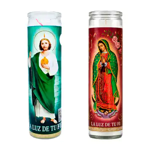 1pz Veladora en frasco de vidrio con imagen religiosa, variedad de di…