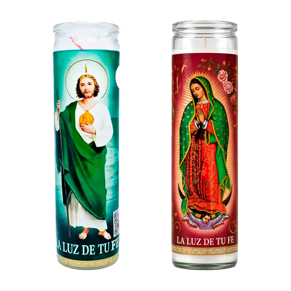 1pz Veladora en frasco de vidrio con imagen religiosa, variedad de di…