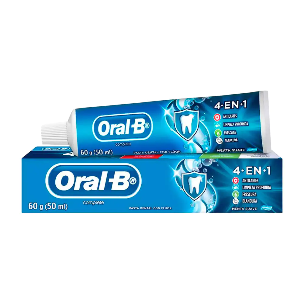 1pz Pasta dental oral-b 4 en 1 complete con sabor a menta suave de 60g