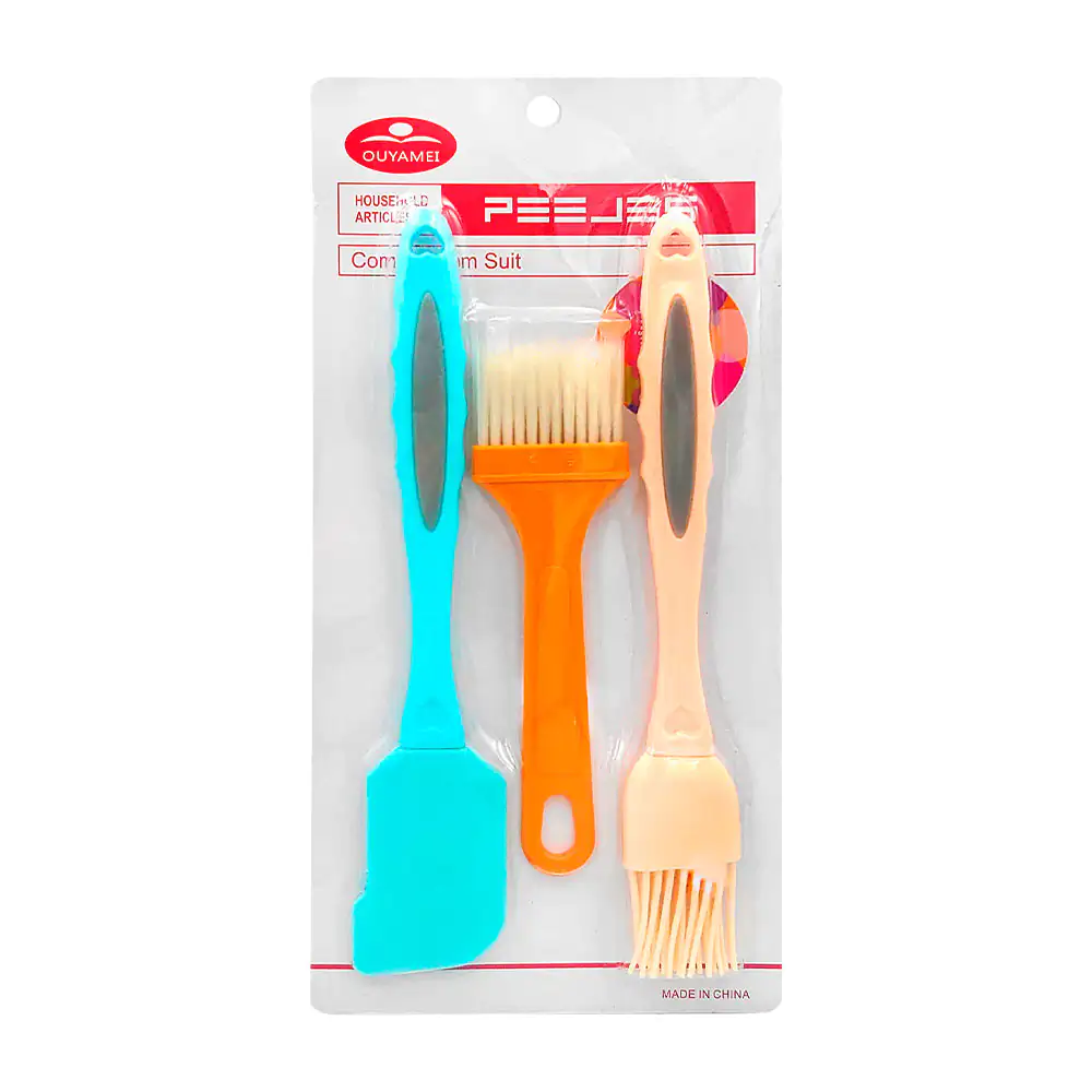 Blíster con espátula miserable bicolor + 2 brochas de silicona y plás…