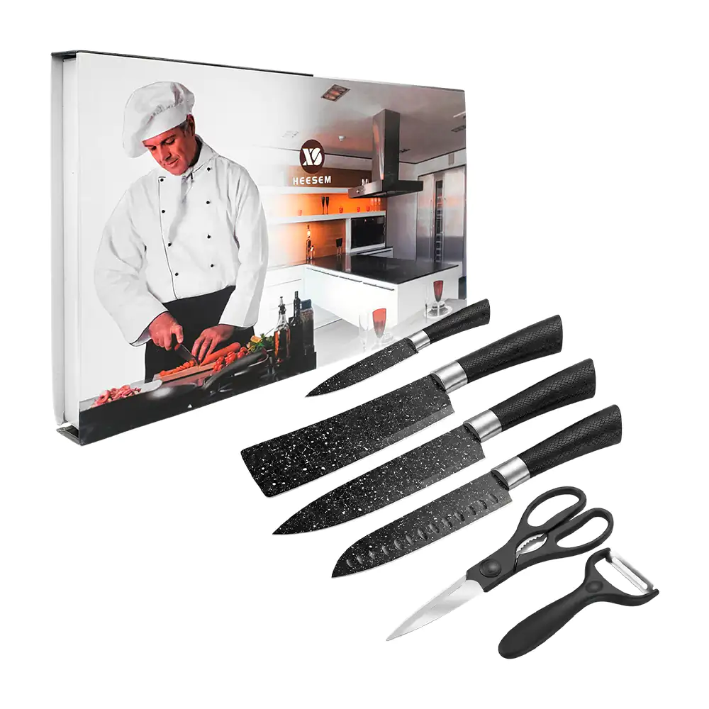 Set de 4 cuchillos con recubrimiento antiadherente + tijeras y pelado…