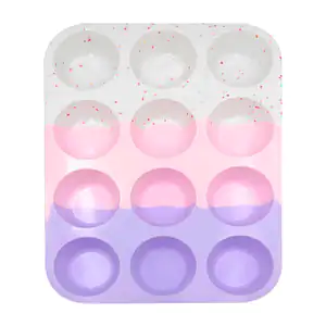 Molde de silicona tricolor con 12 compartimentos para cupcakes, 29x22…