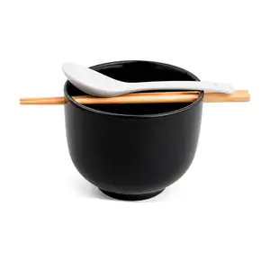 Paquete para comer ramen con plato hondo - tazón palillos de madera +…
