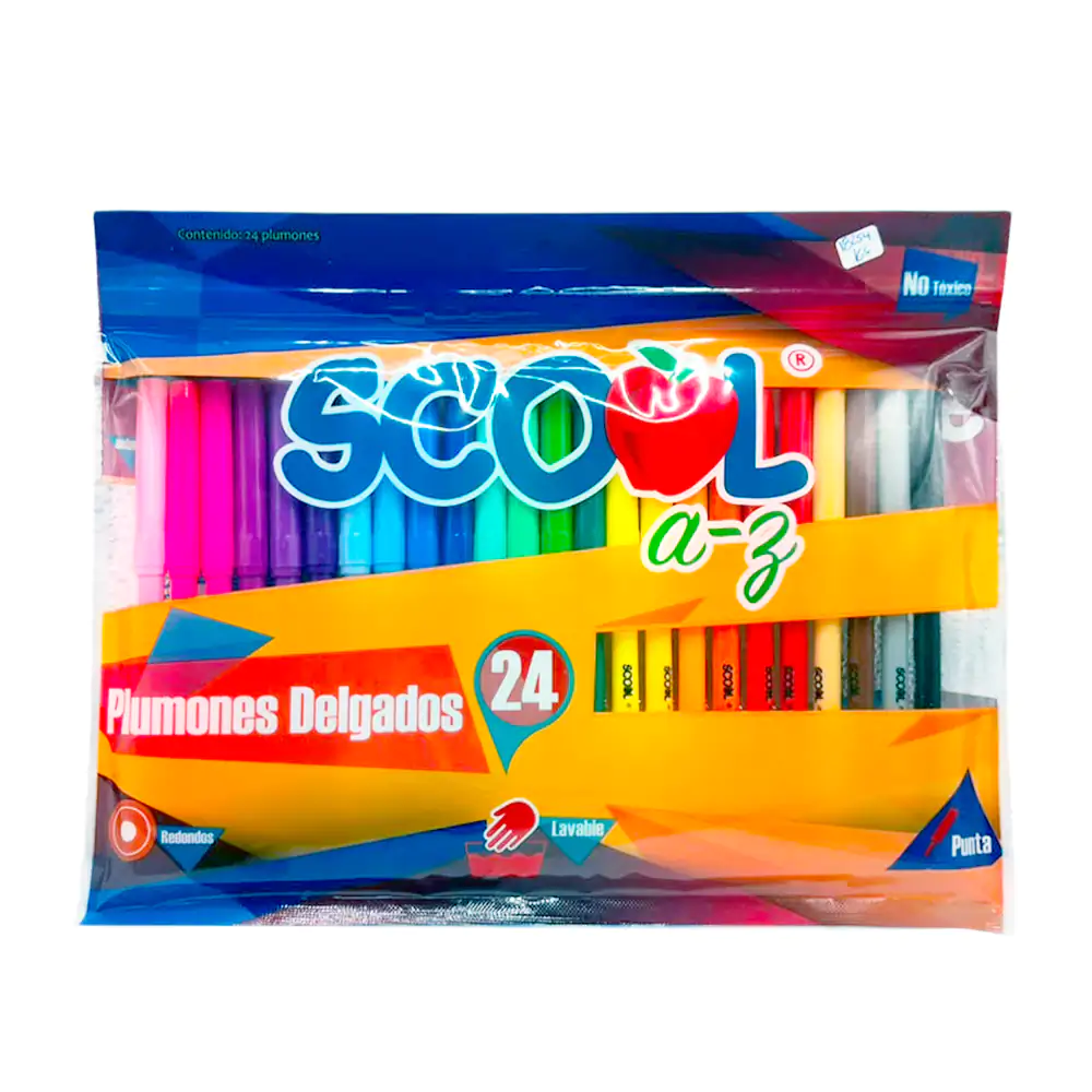 Paquete con 24 marcadores - plumones delgados, lavables y con punta redonda / 18254