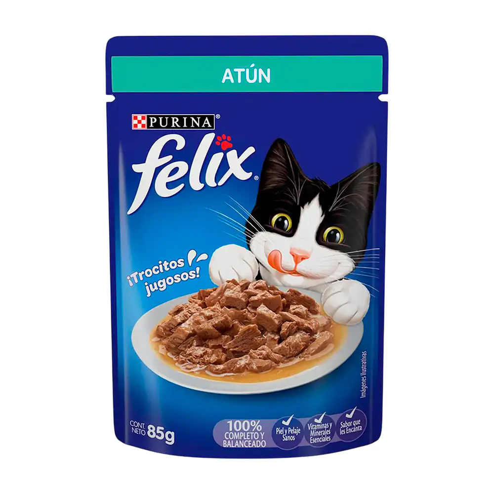 1pz alimento húmedo felix para gatos adultos, trocitos sabor atún, 85…