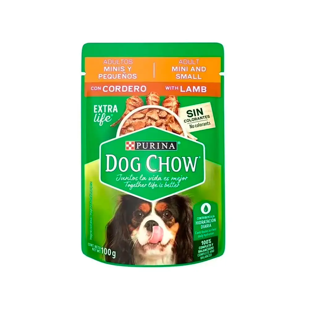 Alimento húmedo, purina dog chow sabor cordero, razas adultos minis y…