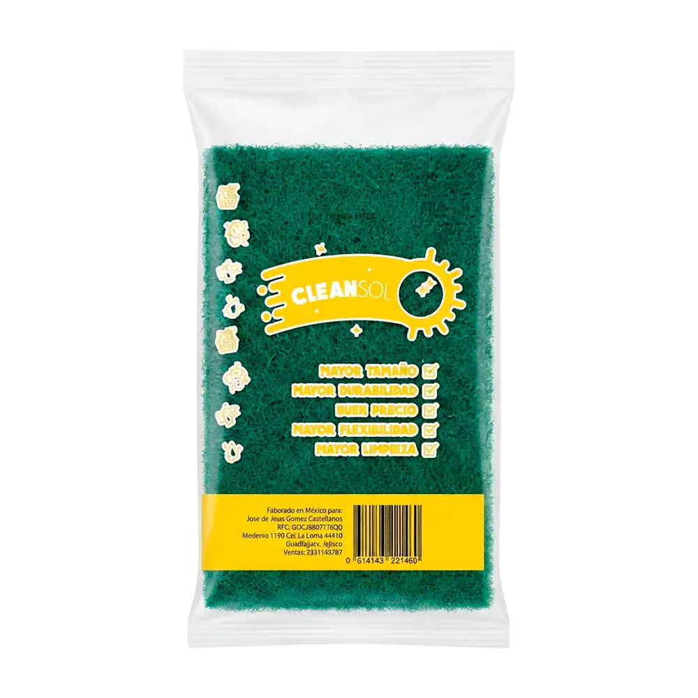 1pza Esponja rectangular cleansol para lavar trastes color verde y am…