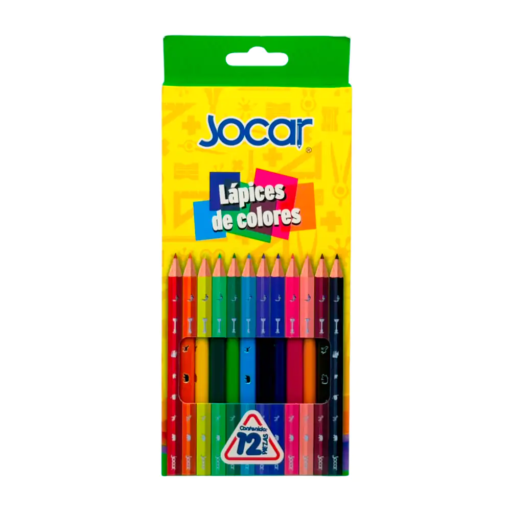 Caja con 12 lápices de colores largos triangulares en tonos vibrantes…