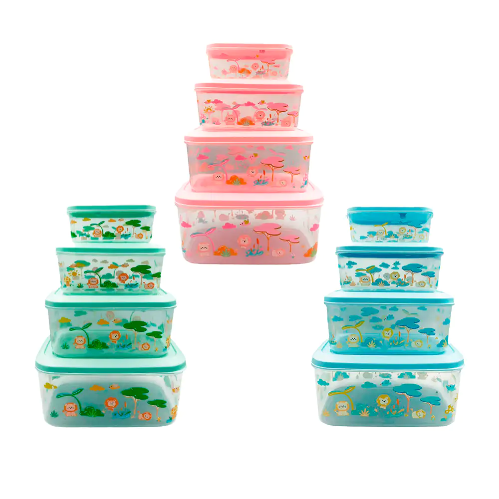 Kit con 4 tupper de distinto tamaño con diseño de leones infantiles, …